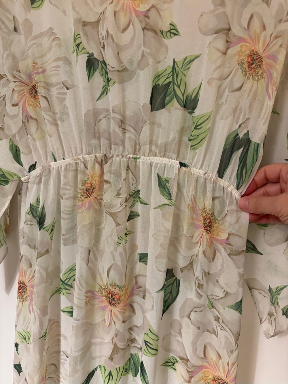 Farm Rio Floral Dress Size Small Dahlia Kimono Sleeve Boho Maxi Sheer Crochet - Picture 11 of 16